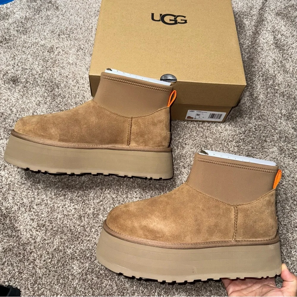 New Women’s UGG Classic Mini Dipper Cozy Ankle Boots Chestnut Platform